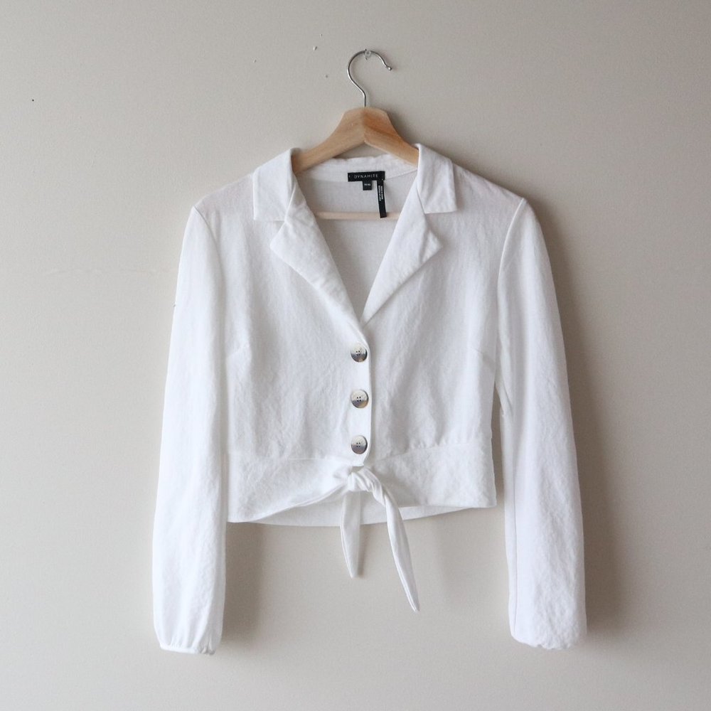 Dynamite White Self-Tie Crop Top